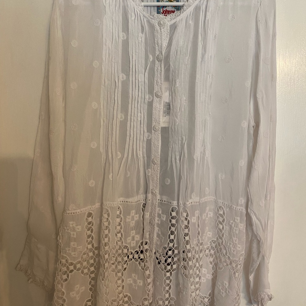 Johnny Was Cream Embroidered Blouse